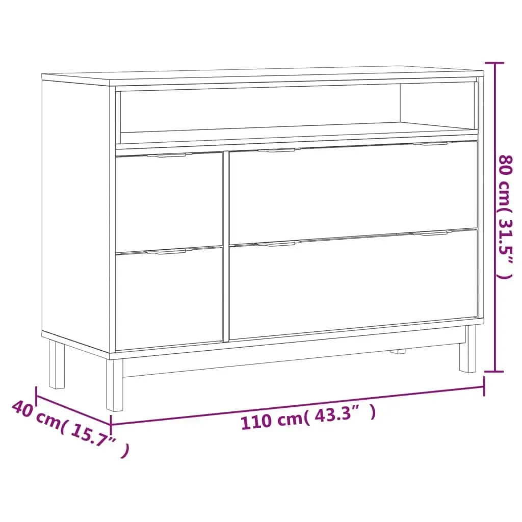 Drawer Cabinet FLAM 110x40x80 cm Solid Wood Pine 357817