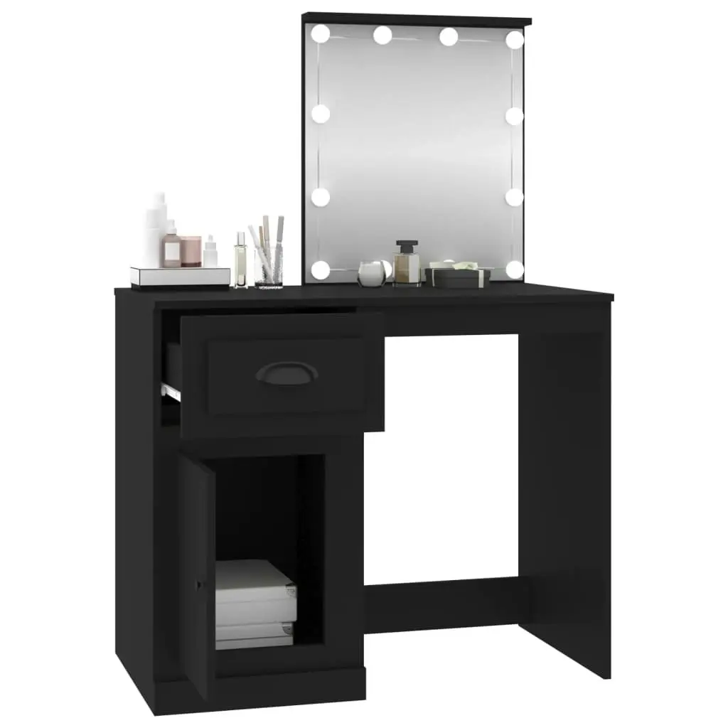 Dressing Table with LED Black 90x50x132.5 cm Engineered Wood 816769