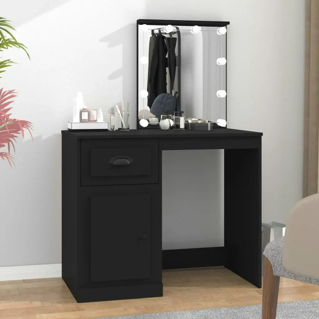 Dressing Table with LED Black 90x50x132.5 cm Engineered Wood 816769