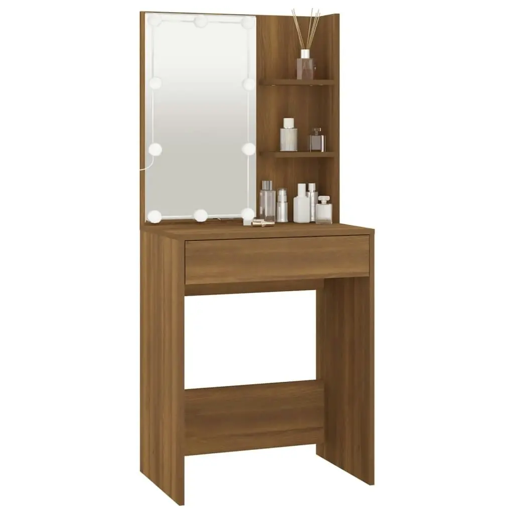 Dressing Table with LED Brown Oak 60x40x140 cm 820444