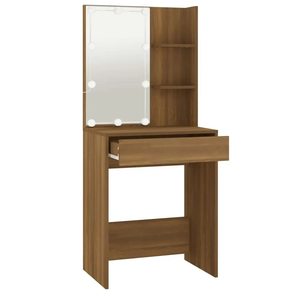 Dressing Table with LED Brown Oak 60x40x140 cm 820444