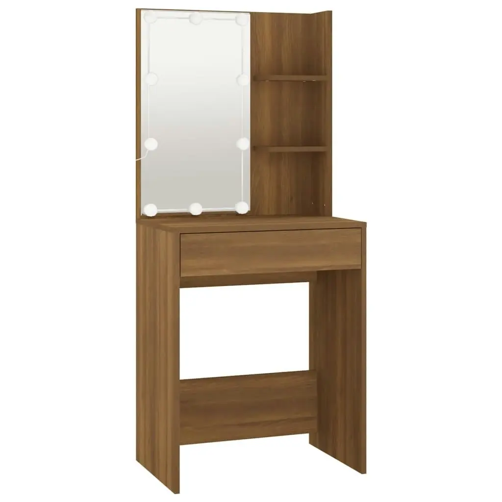 Dressing Table with LED Brown Oak 60x40x140 cm 820444