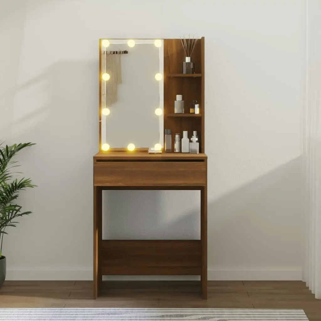 Dressing Table with LED Brown Oak 60x40x140 cm 820444