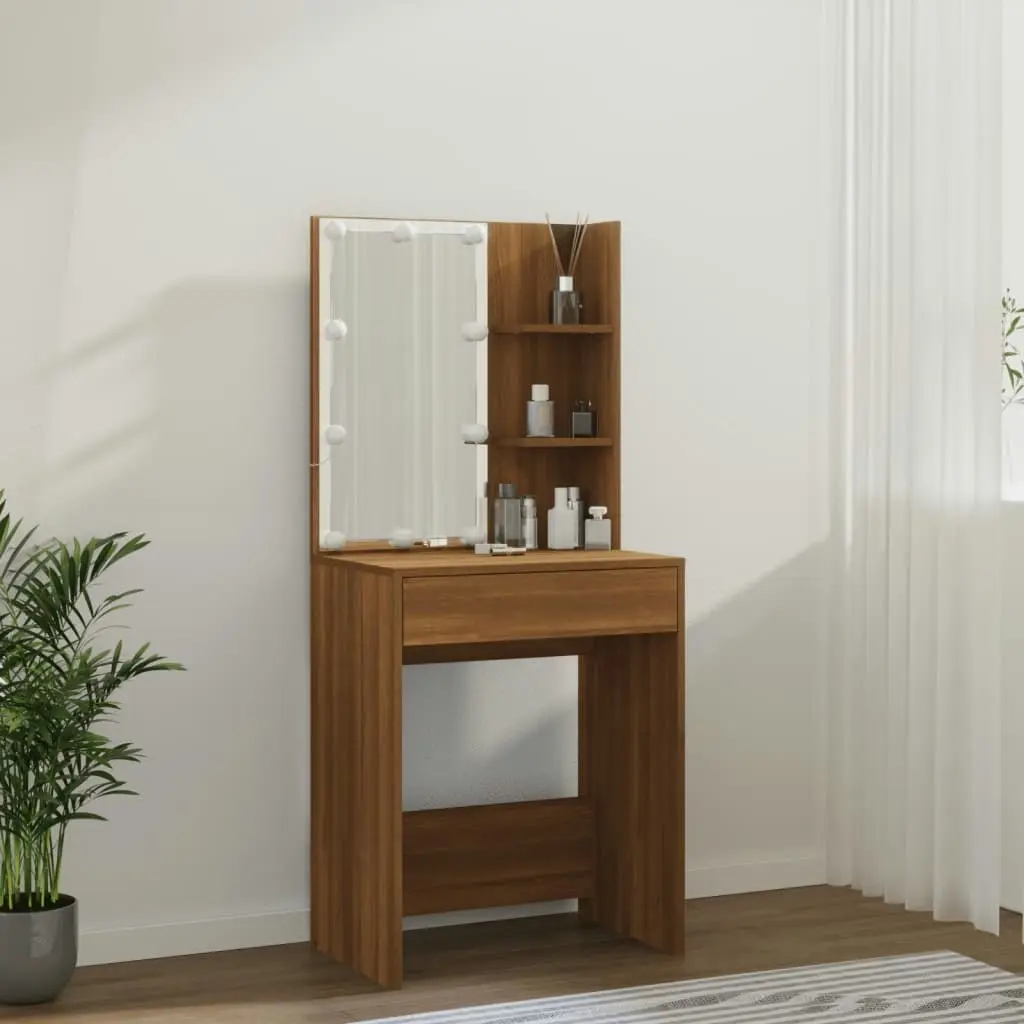 Dressing Table with LED Brown Oak 60x40x140 cm 820444