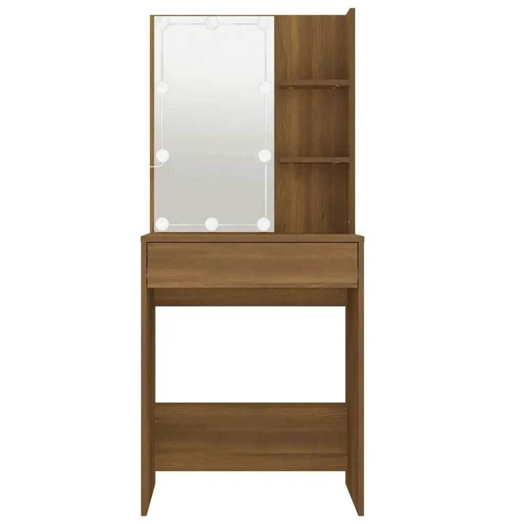 Dressing Table with LED Brown Oak 60x40x140 cm 820444