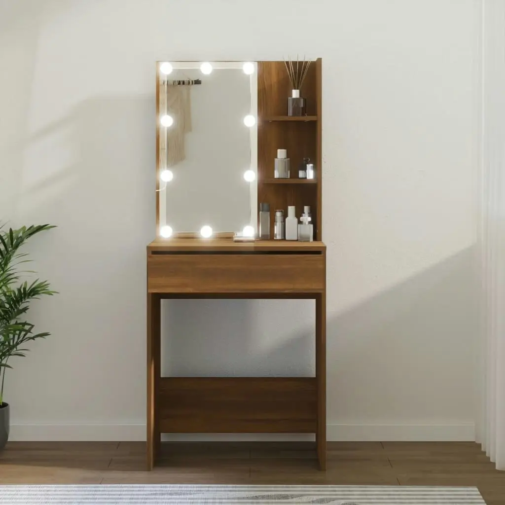 Dressing Table with LED Brown Oak 60x40x140 cm 820444