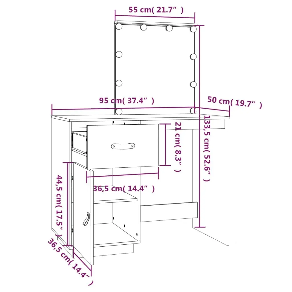 Dressing Table with LED 95x50x133.5 cm Solid Wood Pine 820092