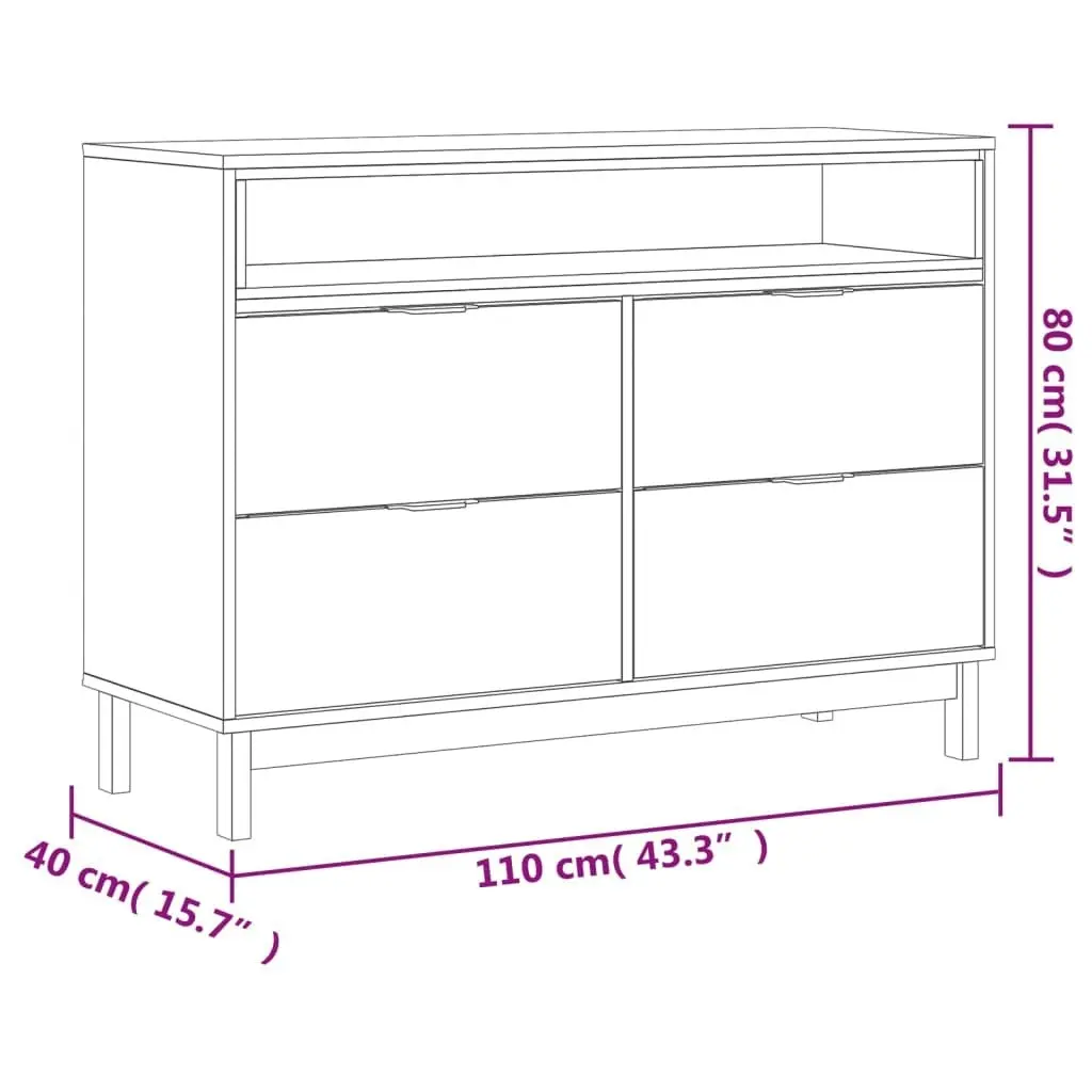 Drawer Cabinet FLAM 110x40x80 cm Solid Wood Pine 357816