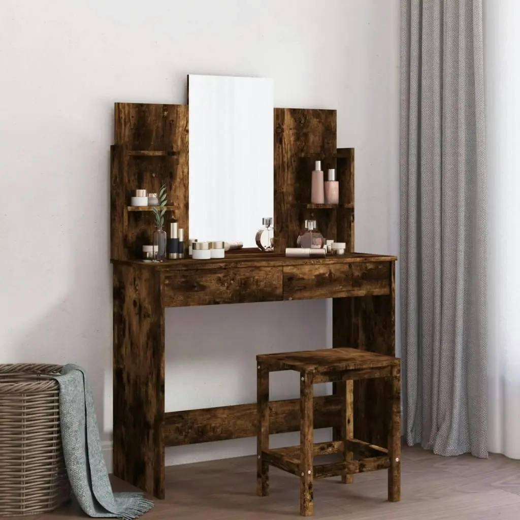 Dressing Table with Mirror Smoked Oak 96x39x142 cm 837579