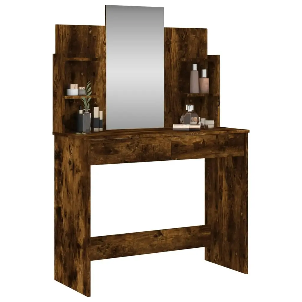 Dressing Table with Mirror Smoked Oak 96x39x142 cm 837579