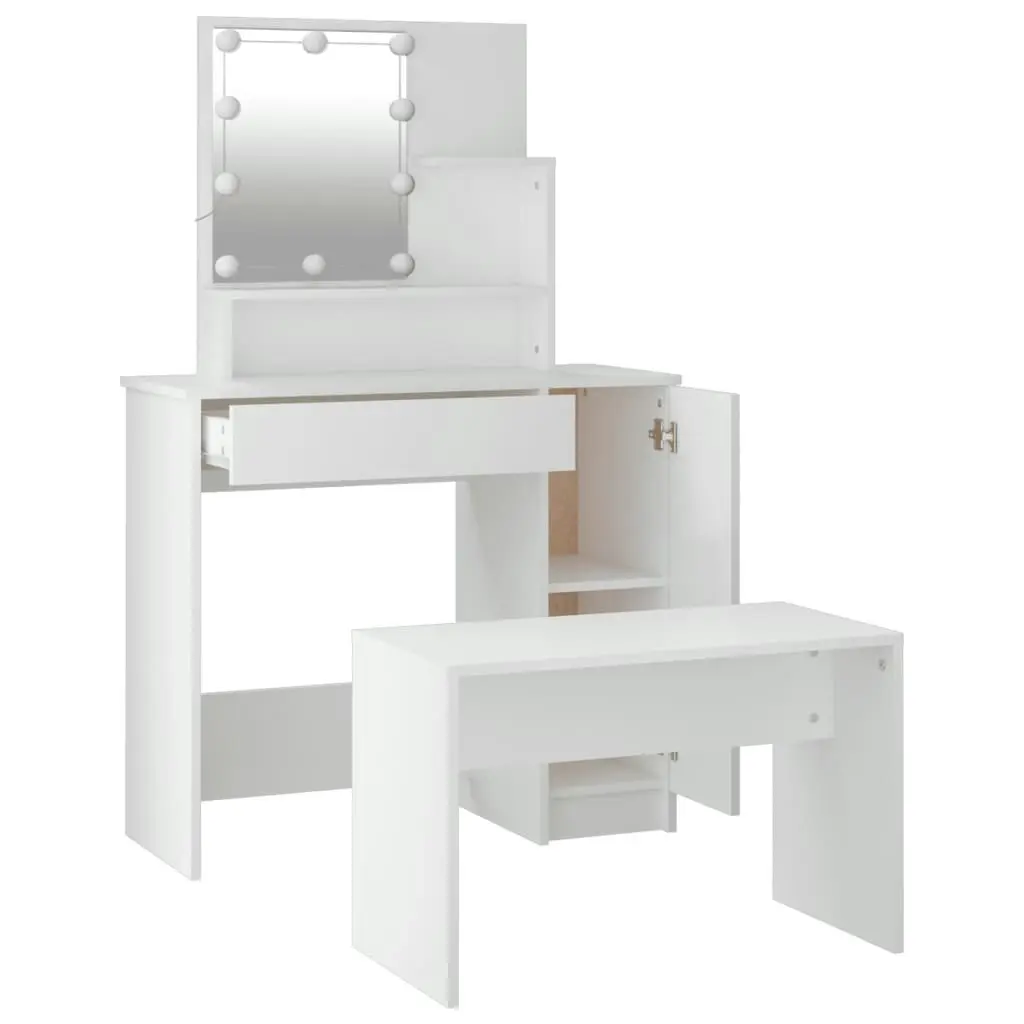 Dressing Table Set with LED White Engineered Wood 3114115