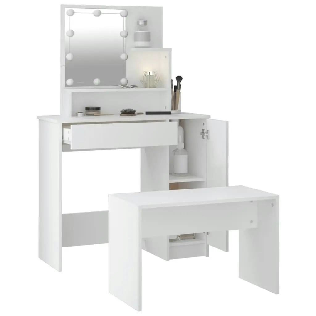 Dressing Table Set with LED White Engineered Wood 3114115