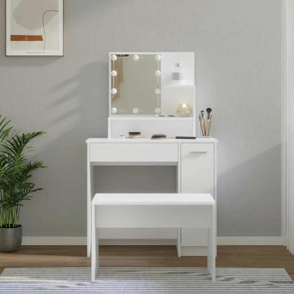 Dressing Table Set with LED White Engineered Wood 3114115