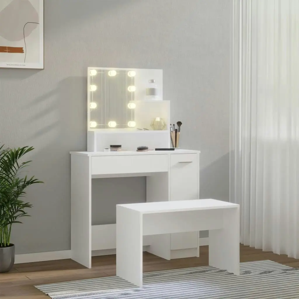 Dressing Table Set with LED White Engineered Wood 3114115