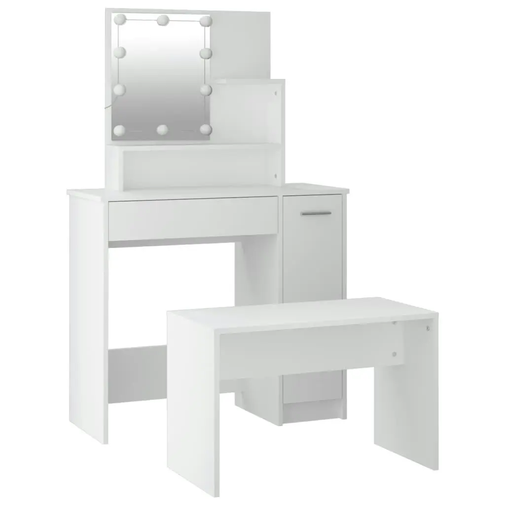 Dressing Table Set with LED White Engineered Wood 3114115