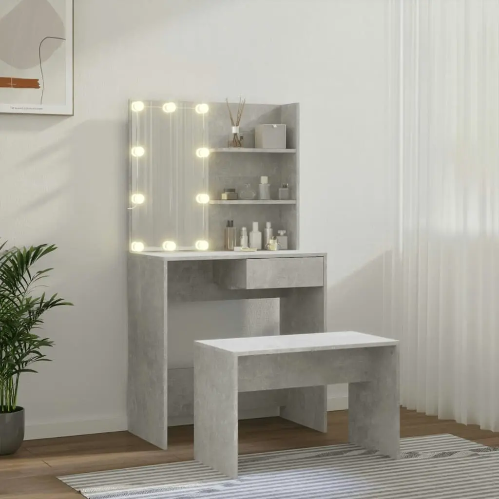 Dressing Table Set with LED Concrete Grey Engineered Wood 3114110