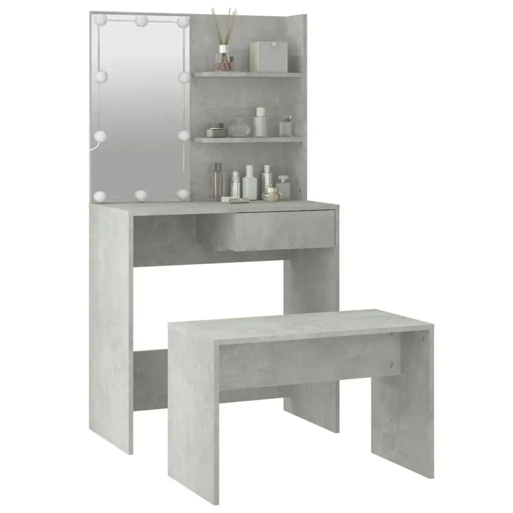 Dressing Table Set with LED Concrete Grey Engineered Wood 3114110