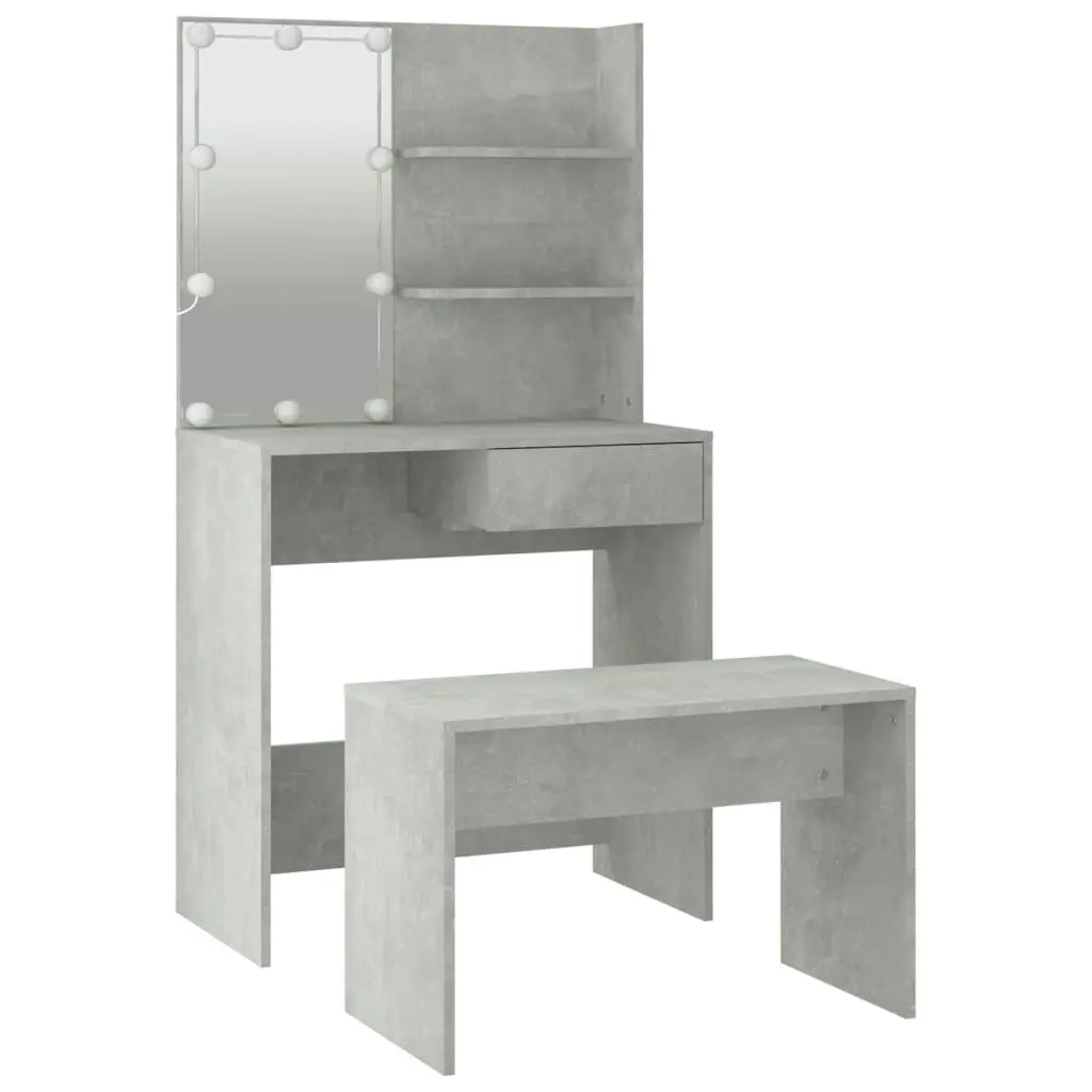 Dressing Table Set with LED Concrete Grey Engineered Wood 3114110