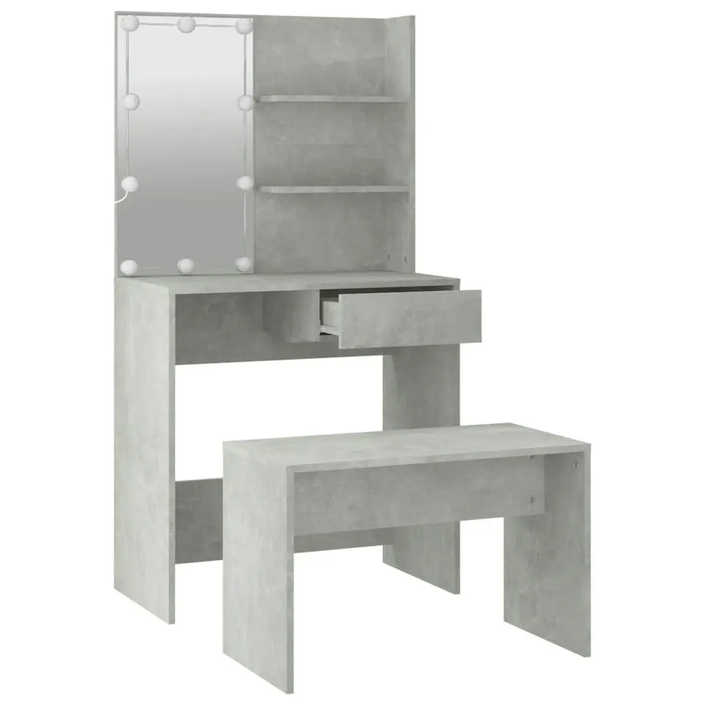 Dressing Table Set with LED Concrete Grey Engineered Wood 3114110