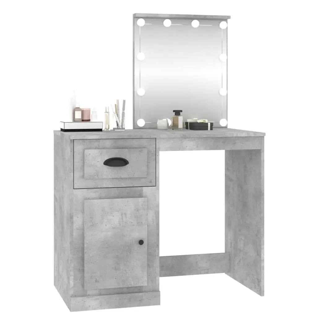 Dressing Table with LED Concrete Grey 90x50x132.5 cm Engineered Wood 816772