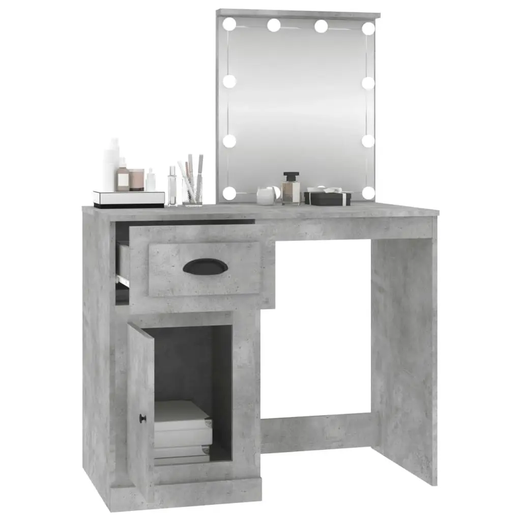 Dressing Table with LED Concrete Grey 90x50x132.5 cm Engineered Wood 816772