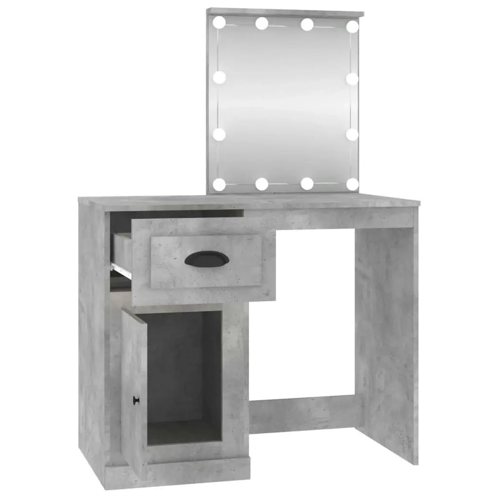 Dressing Table with LED Concrete Grey 90x50x132.5 cm Engineered Wood 816772