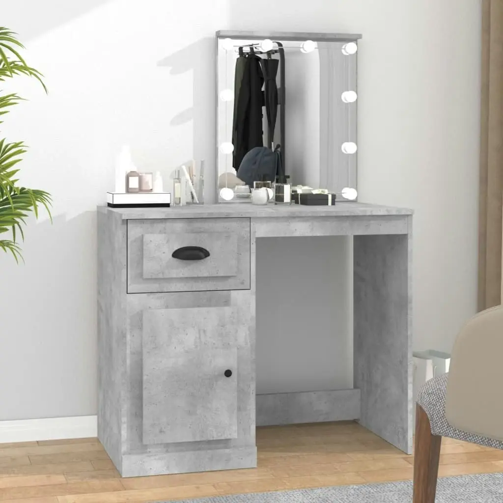 Dressing Table with LED Concrete Grey 90x50x132.5 cm Engineered Wood 816772