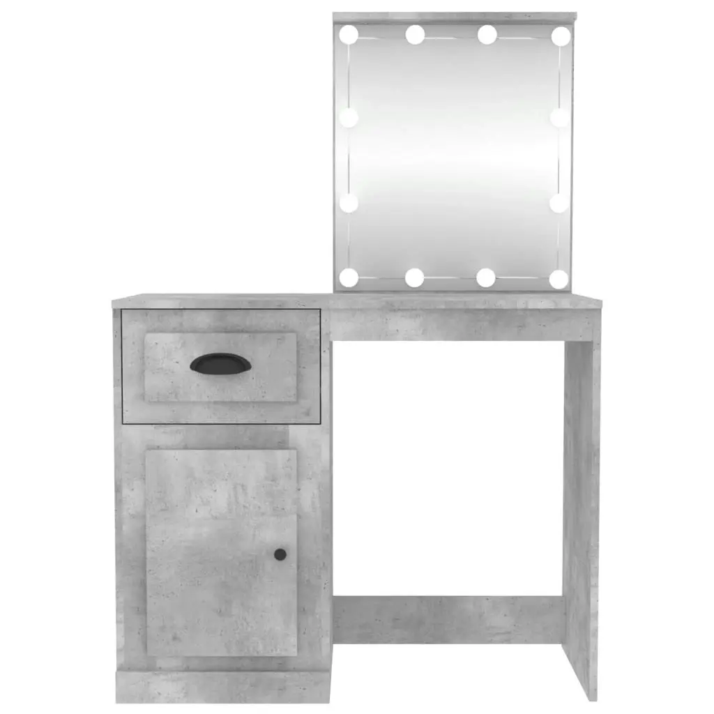 Dressing Table with LED Concrete Grey 90x50x132.5 cm Engineered Wood 816772