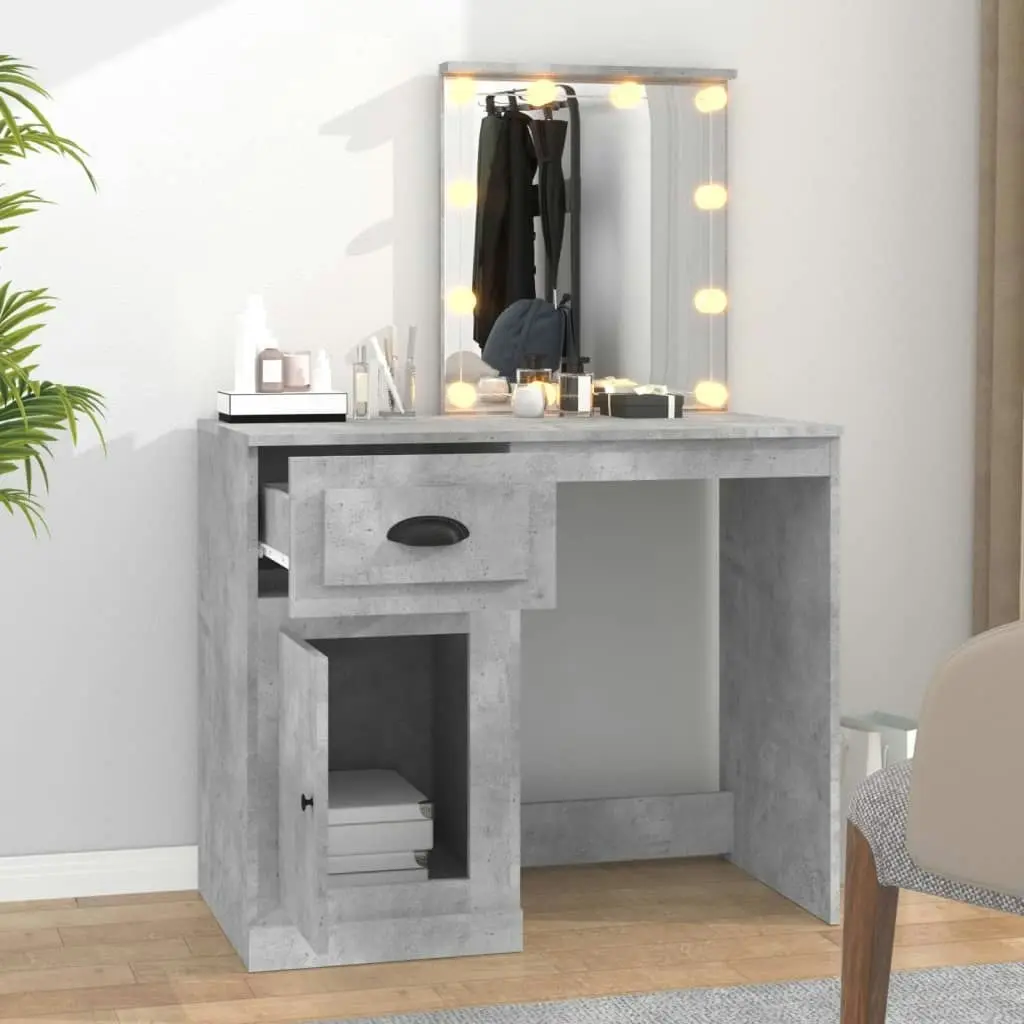 Dressing Table with LED Concrete Grey 90x50x132.5 cm Engineered Wood 816772