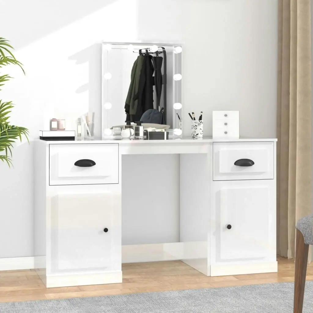 Dressing Table with LED High Gloss White 130x50x132.5 cm 3185345