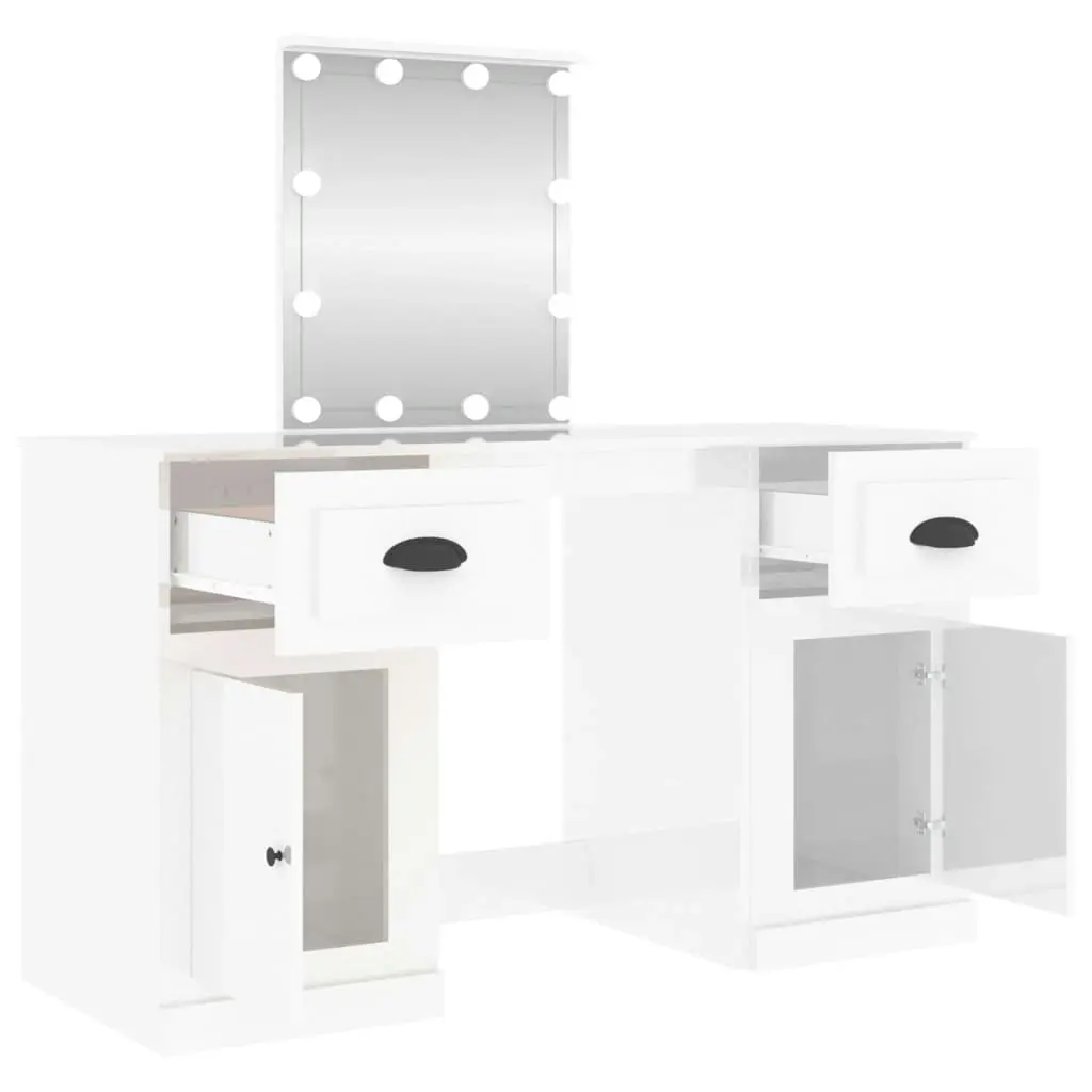 Dressing Table with LED High Gloss White 130x50x132.5 cm 3185345