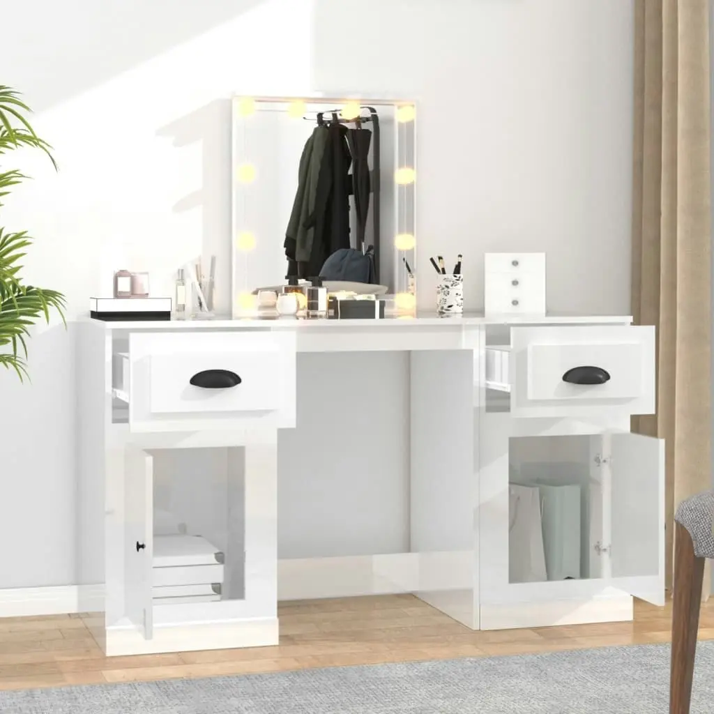 Dressing Table with LED High Gloss White 130x50x132.5 cm 3185345