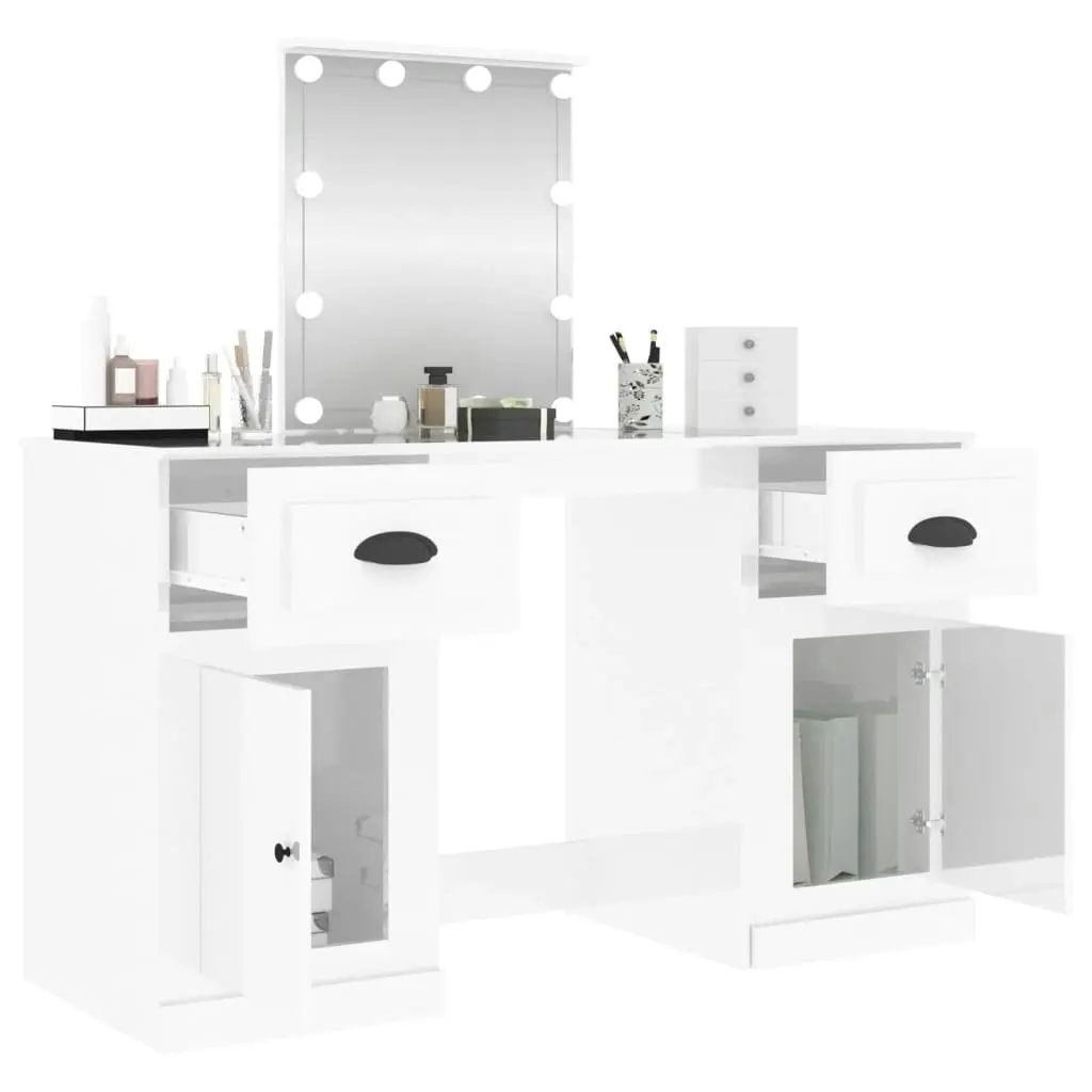 Dressing Table with LED High Gloss White 130x50x132.5 cm 3185345