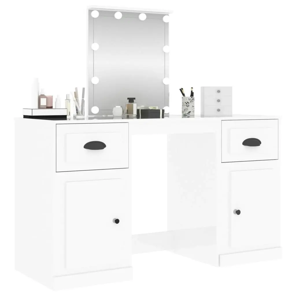 Dressing Table with LED High Gloss White 130x50x132.5 cm 3185345