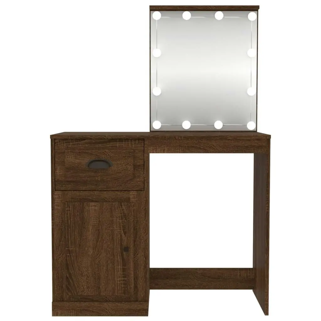 Dressing Table with LED Brown Oak 90x50x132.5 cm Engineered Wood 816775