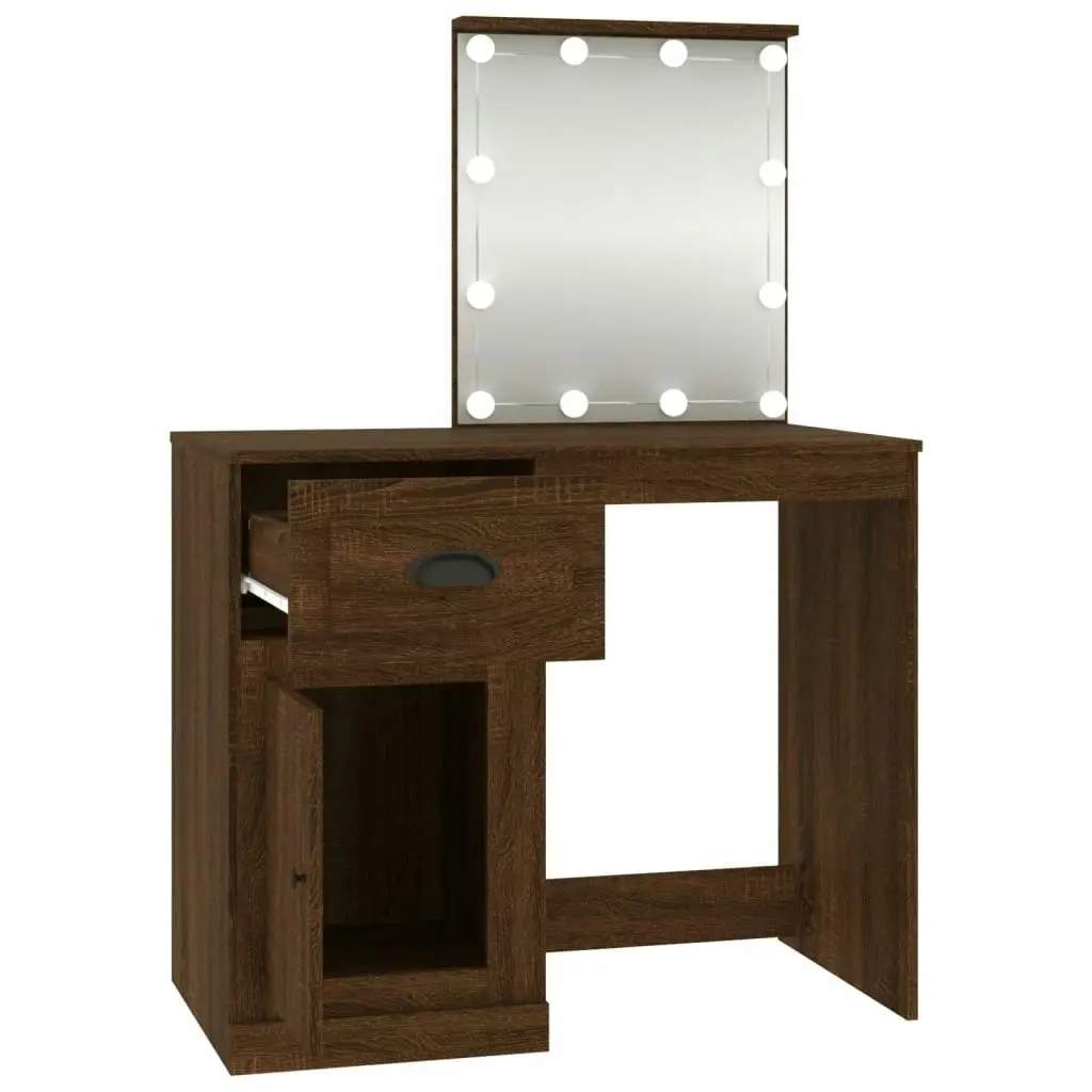 Dressing Table with LED Brown Oak 90x50x132.5 cm Engineered Wood 816775