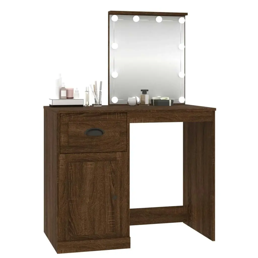 Dressing Table with LED Brown Oak 90x50x132.5 cm Engineered Wood 816775