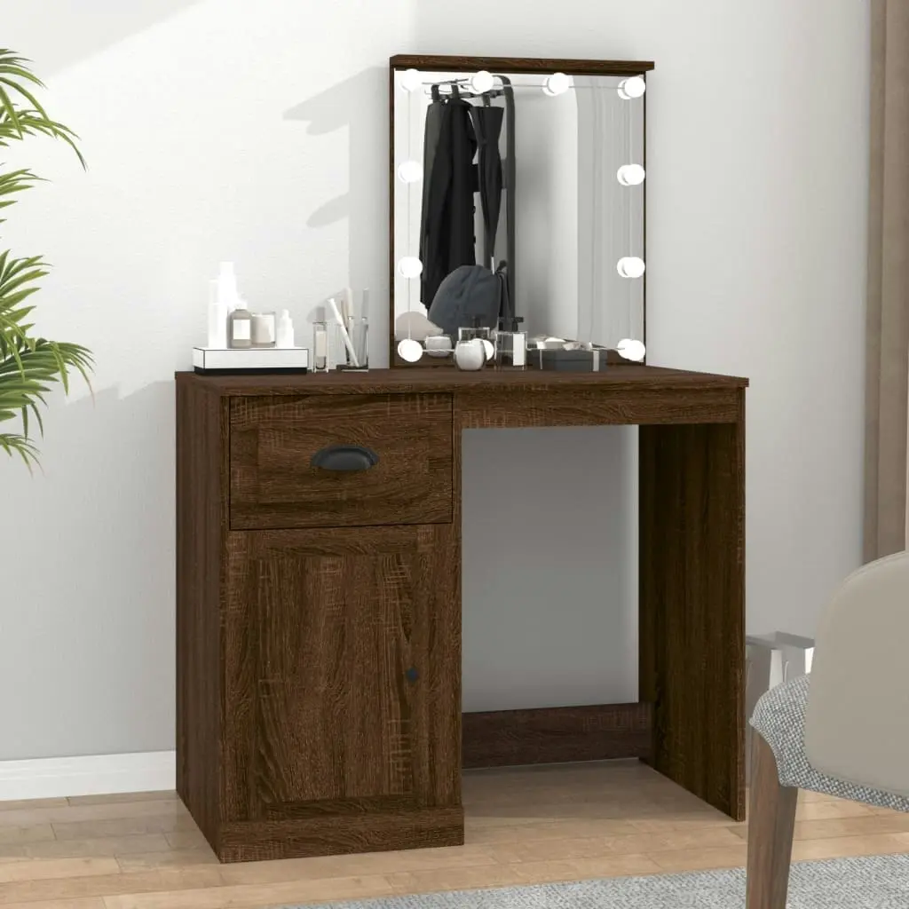 Dressing Table with LED Brown Oak 90x50x132.5 cm Engineered Wood 816775