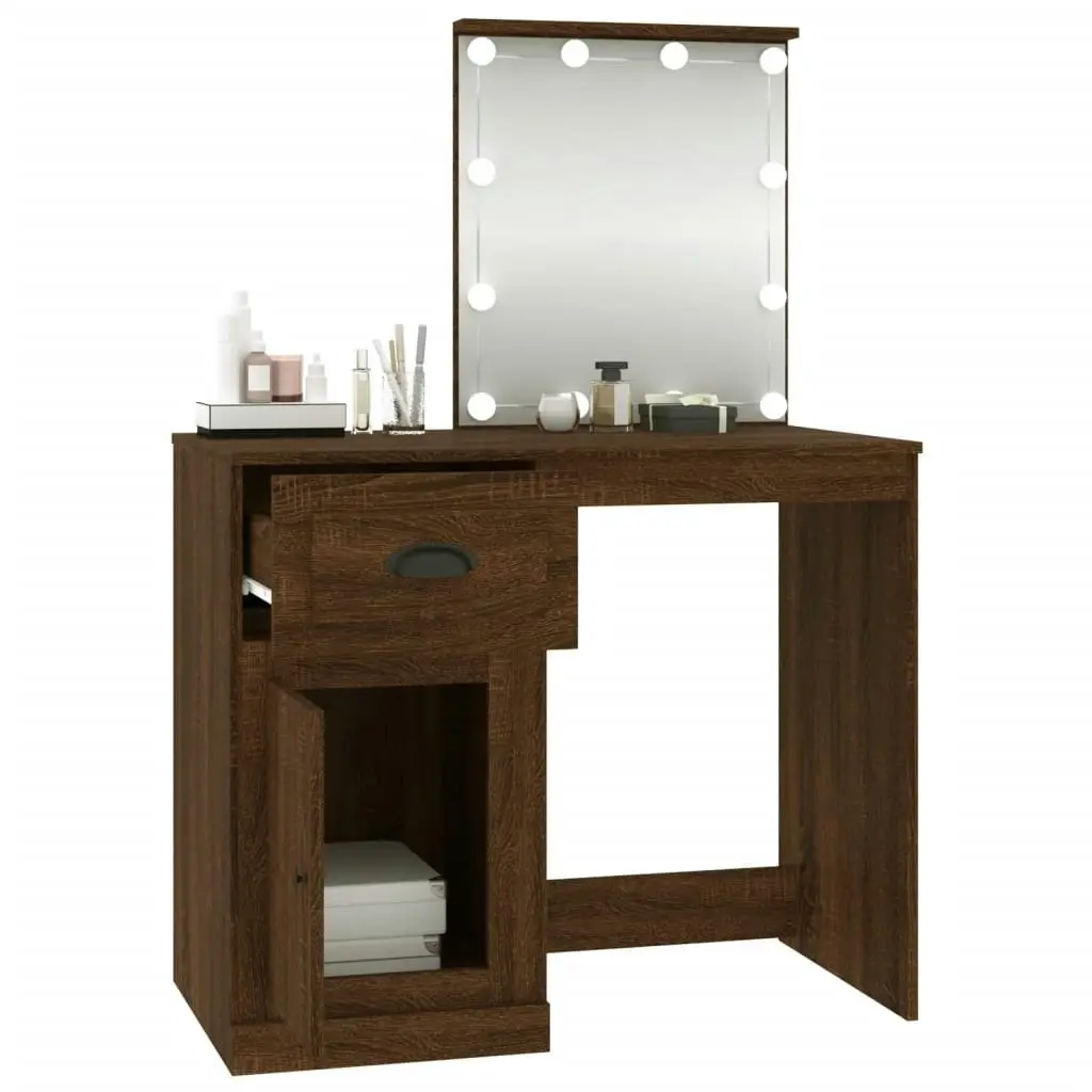 Dressing Table with LED Brown Oak 90x50x132.5 cm Engineered Wood 816775