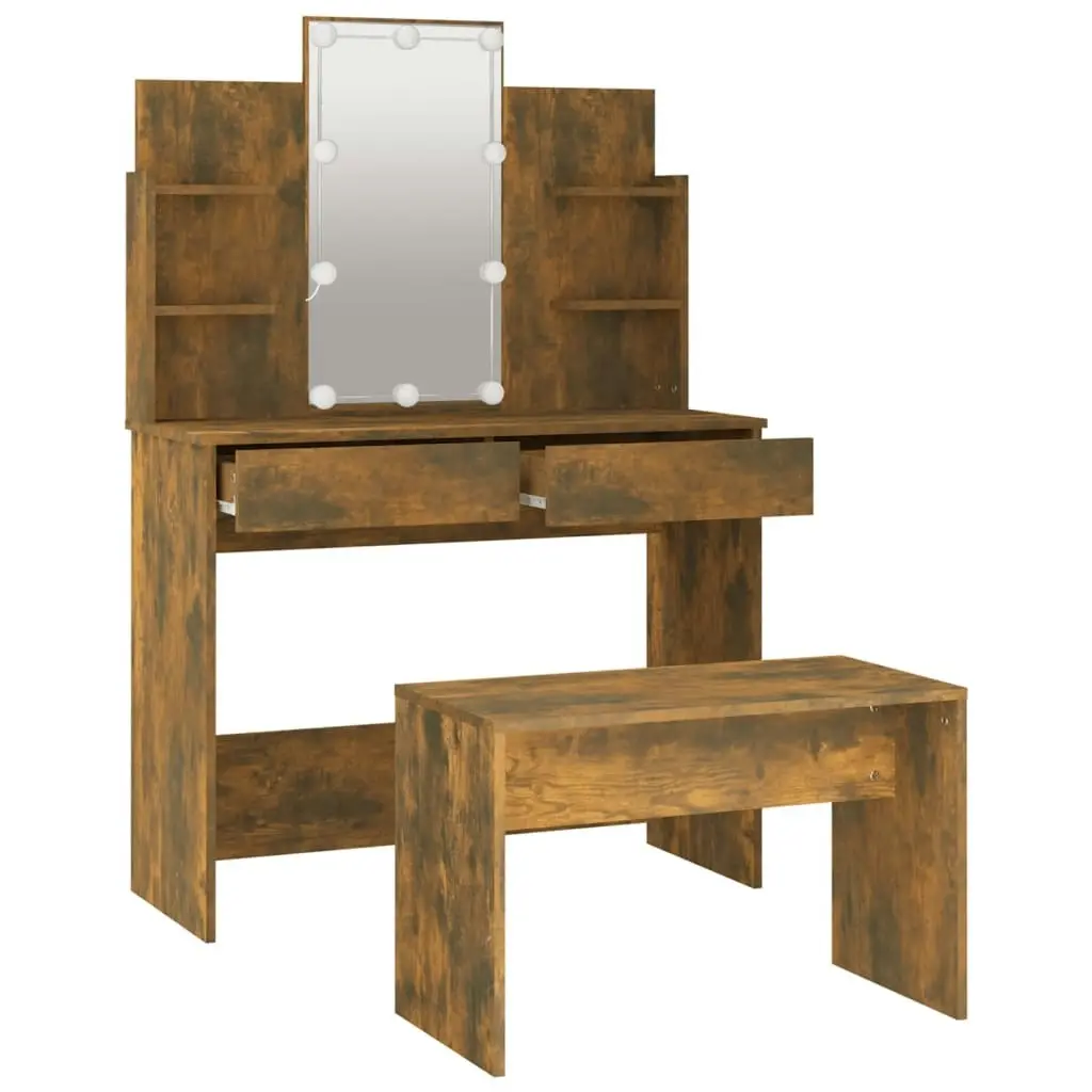 Dressing Table Set with LED Smoked Oak Engineered Wood 3114128