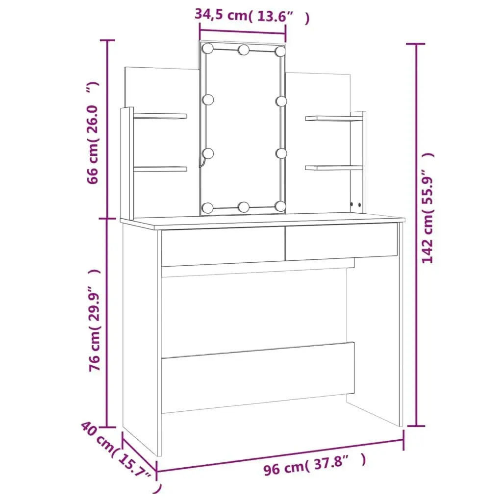 Dressing Table Set with LED Smoked Oak Engineered Wood 3114128