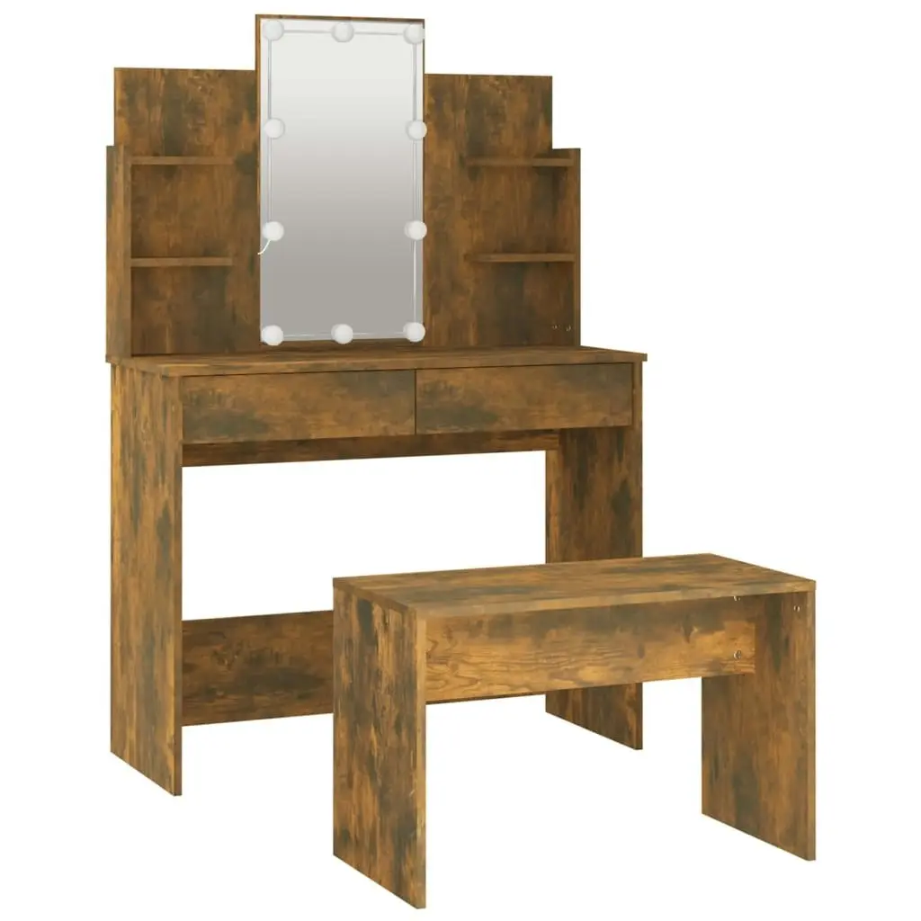 Dressing Table Set with LED Smoked Oak Engineered Wood 3114128