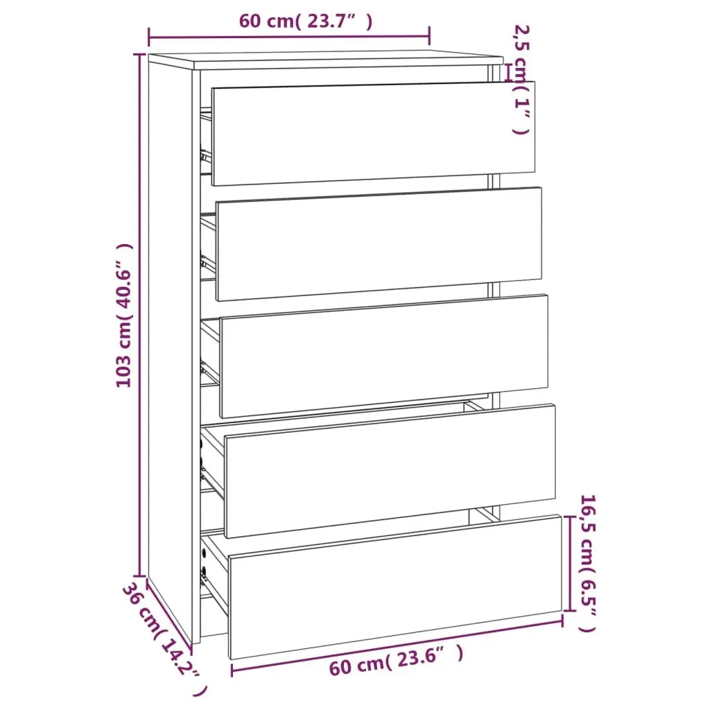 Drawer Cabinet White 60x36x103 cm Engineered Wood 823016