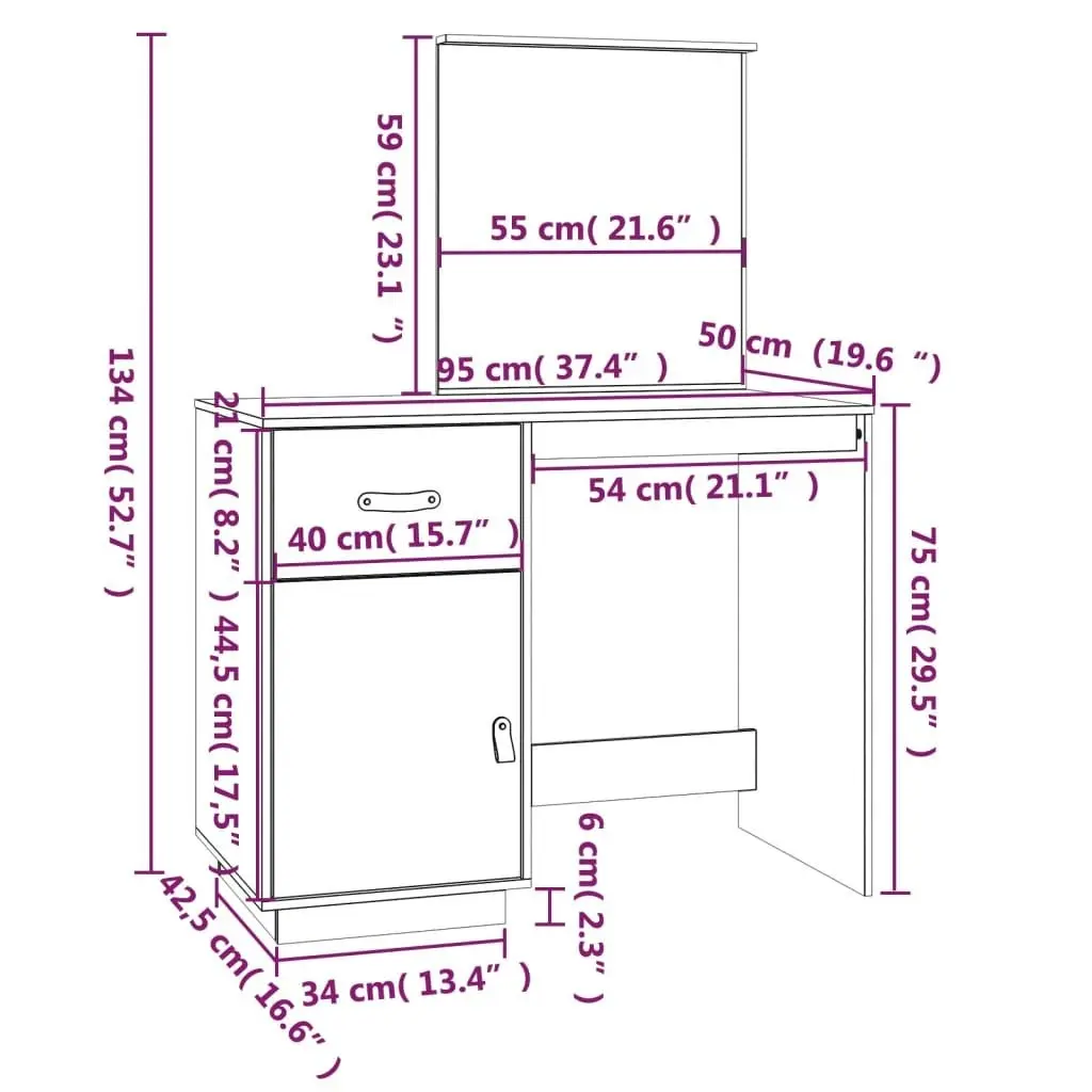 Dressing Table 95x50x134 cm Solid Wood Pine 820087