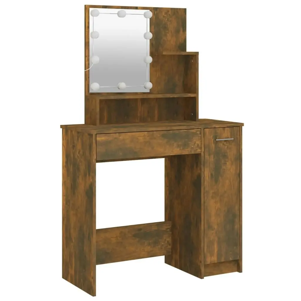 Dressing Table Set with LED Smoked Oak Engineered Wood 3114120