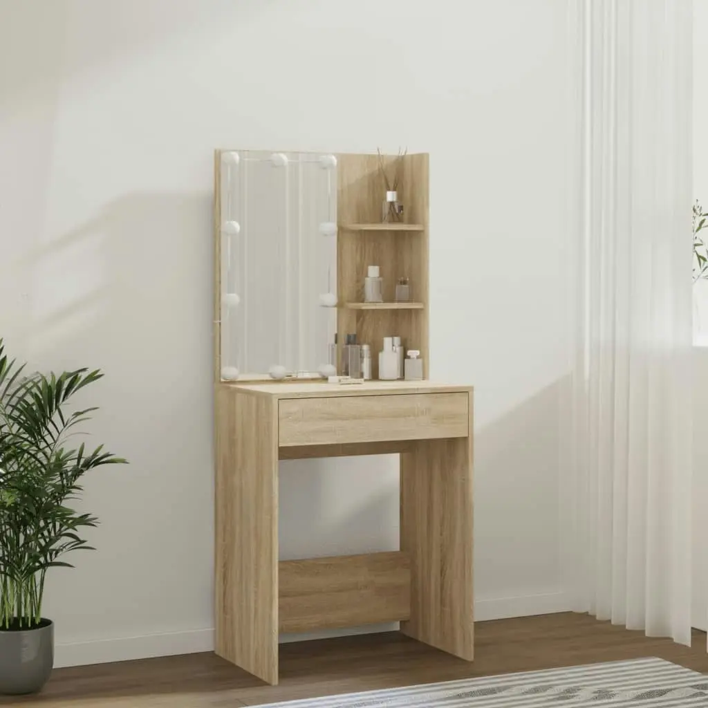 Dressing Table with LED Sonoma Oak 60x40x140 cm 808831