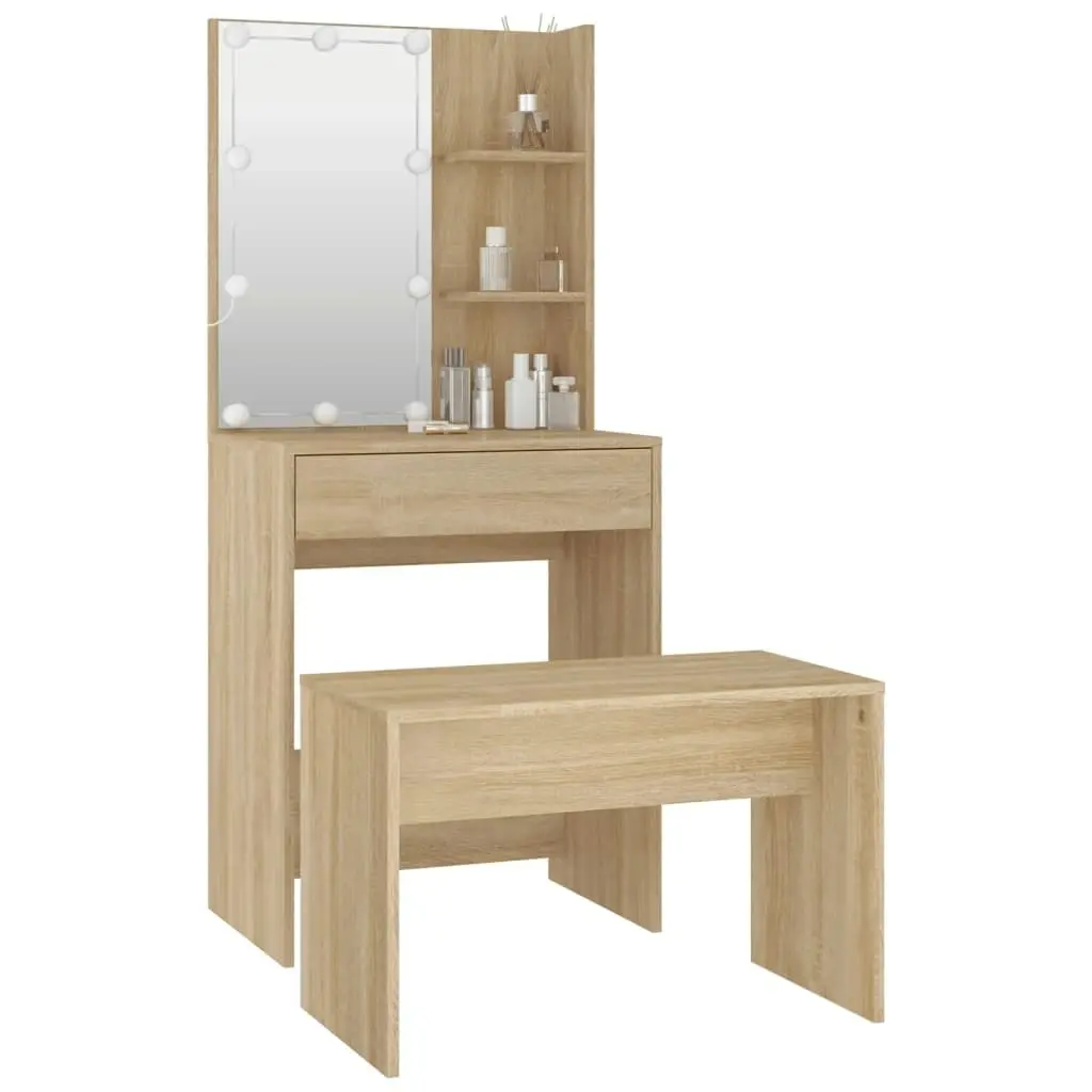 Dressing Table Set with LED Sonoma Oak Engineered Wood 3114133