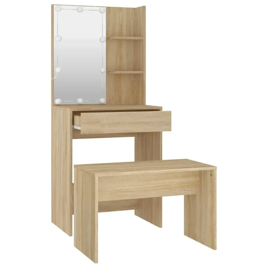 Dressing Table Set with LED Sonoma Oak Engineered Wood 3114133