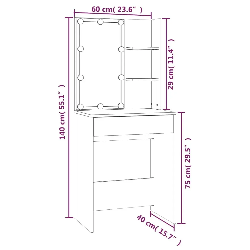 Dressing Table Set with LED Sonoma Oak Engineered Wood 3114133