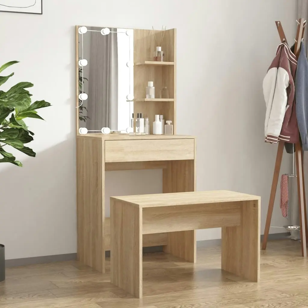 Dressing Table Set with LED Sonoma Oak Engineered Wood 3114133